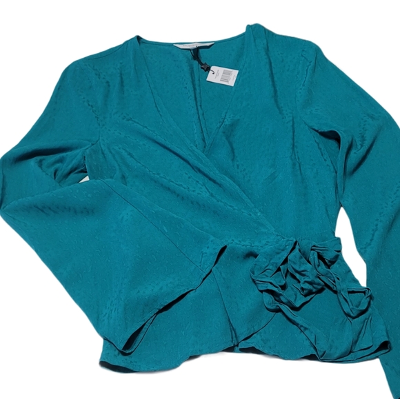 BCBGeneration Blue Pleated Surplice Wrap To - Picture 4 of 6